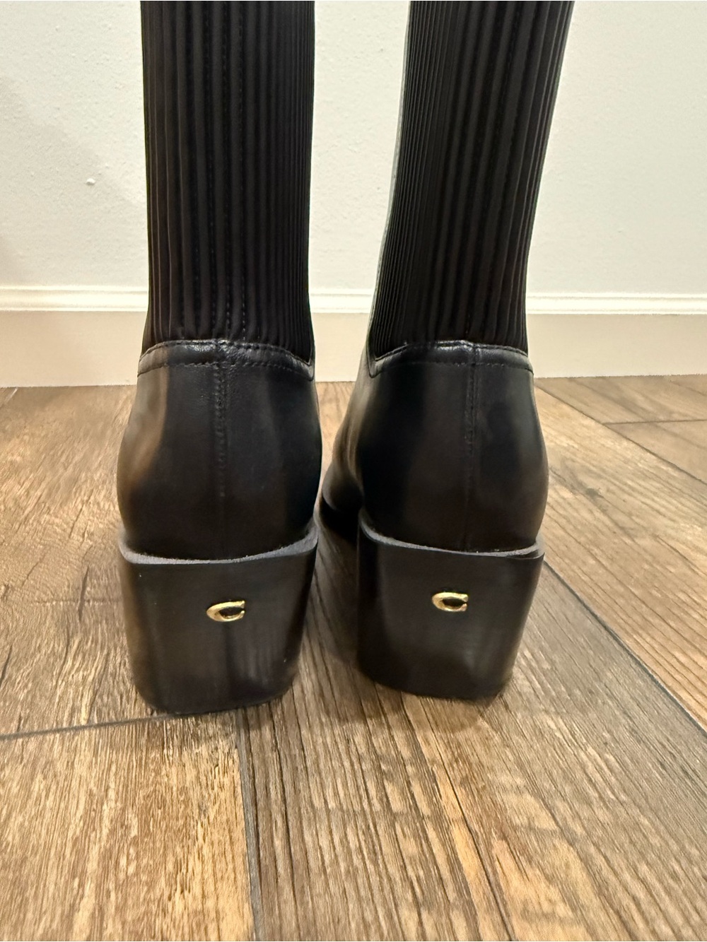 Coach Black Leather Prestyn Pointed Ankle Boot with Sculpted Heel - Picture 4 of 5
